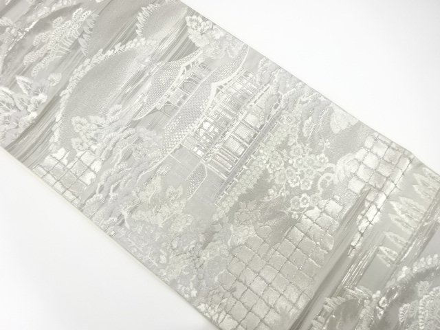 プラチナ箔　金閣寺模様織り出し　袋帯